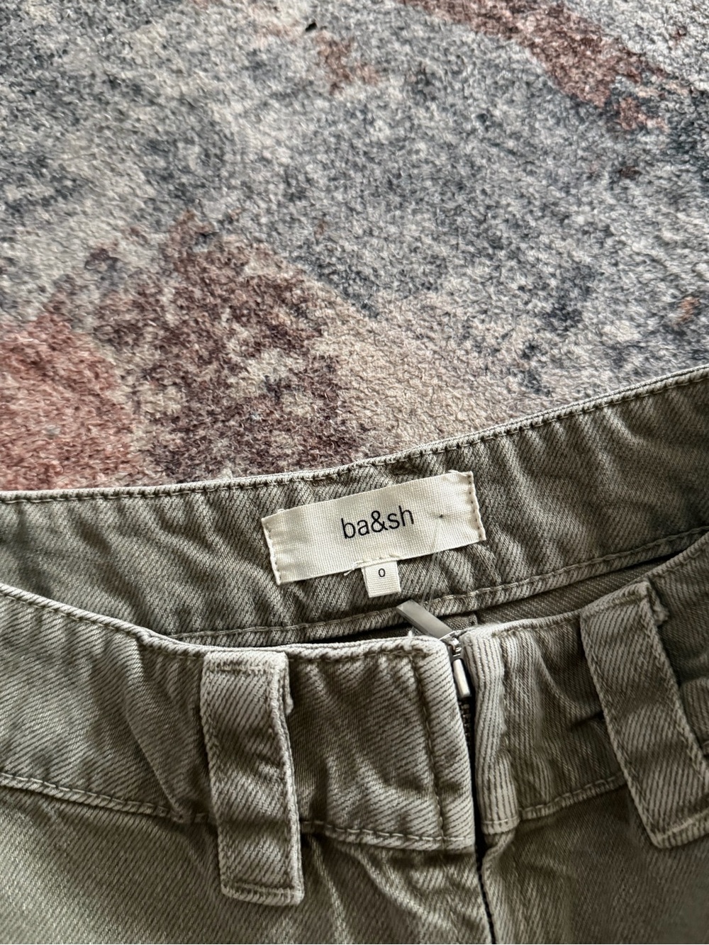 ba&sh Olive Green High-Rise Frayed Hem Denim Shorts - Picture 4 of 6